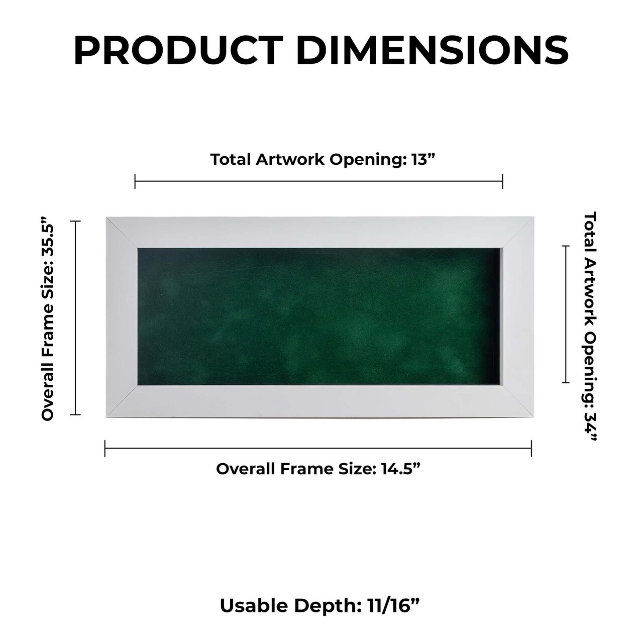 Classic White Wood Shadown Box Frame with Acrylic Front - Forest Green Suede Backing, 30 Sizes